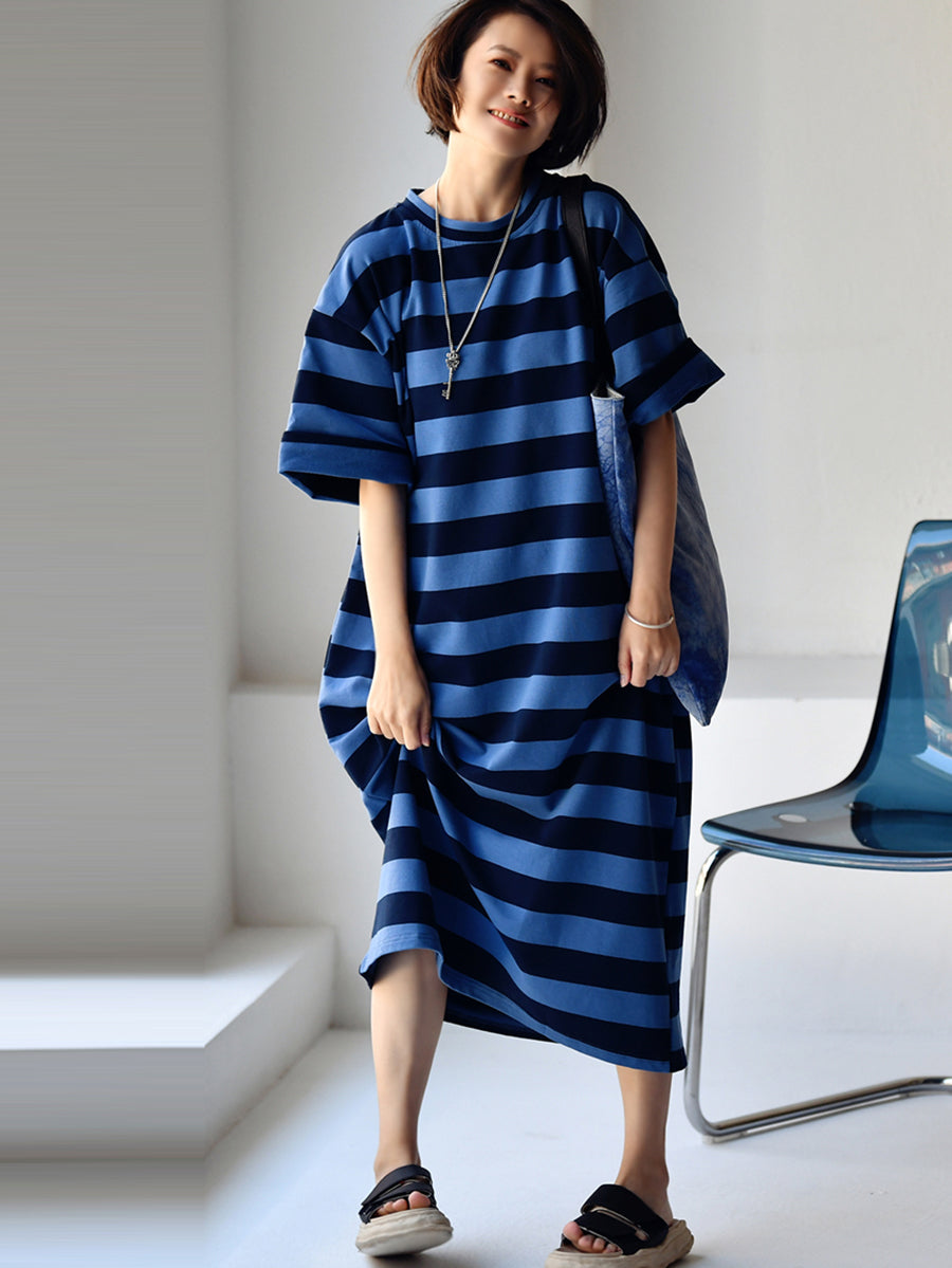 Women Casual Stripe Loose Maxi Dress
