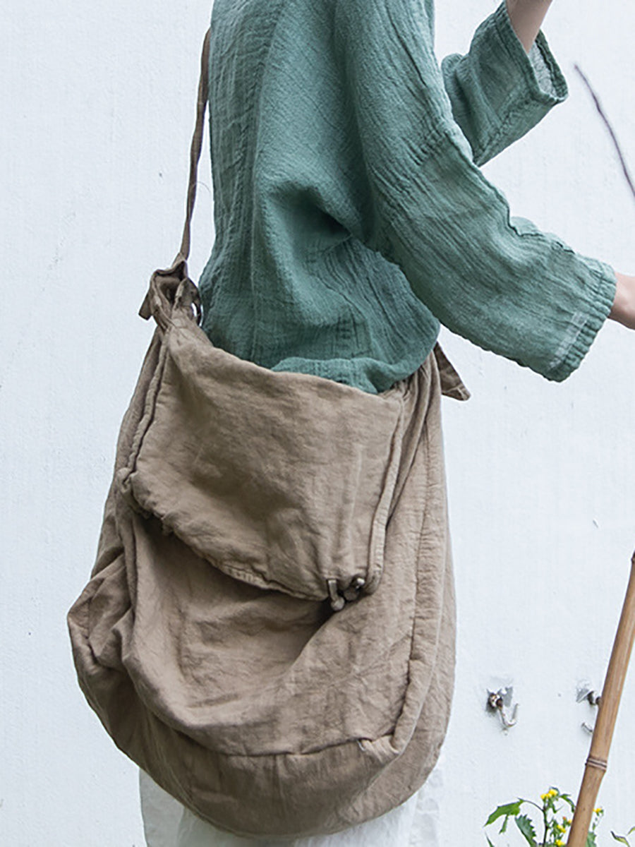 Borsa a tracolla vintage in cotone e lino, grande capacità
