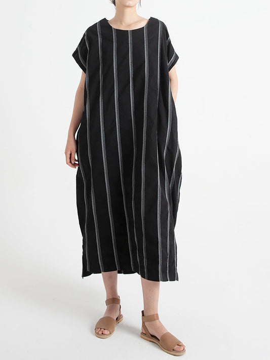 Vestito estivo casual ampio con scollo a V in cotone a righe
