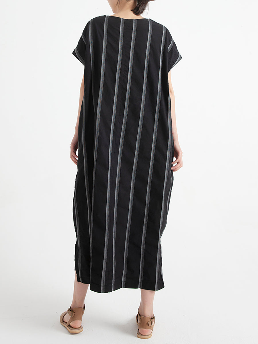 Vestito estivo casual ampio con scollo a V in cotone a righe