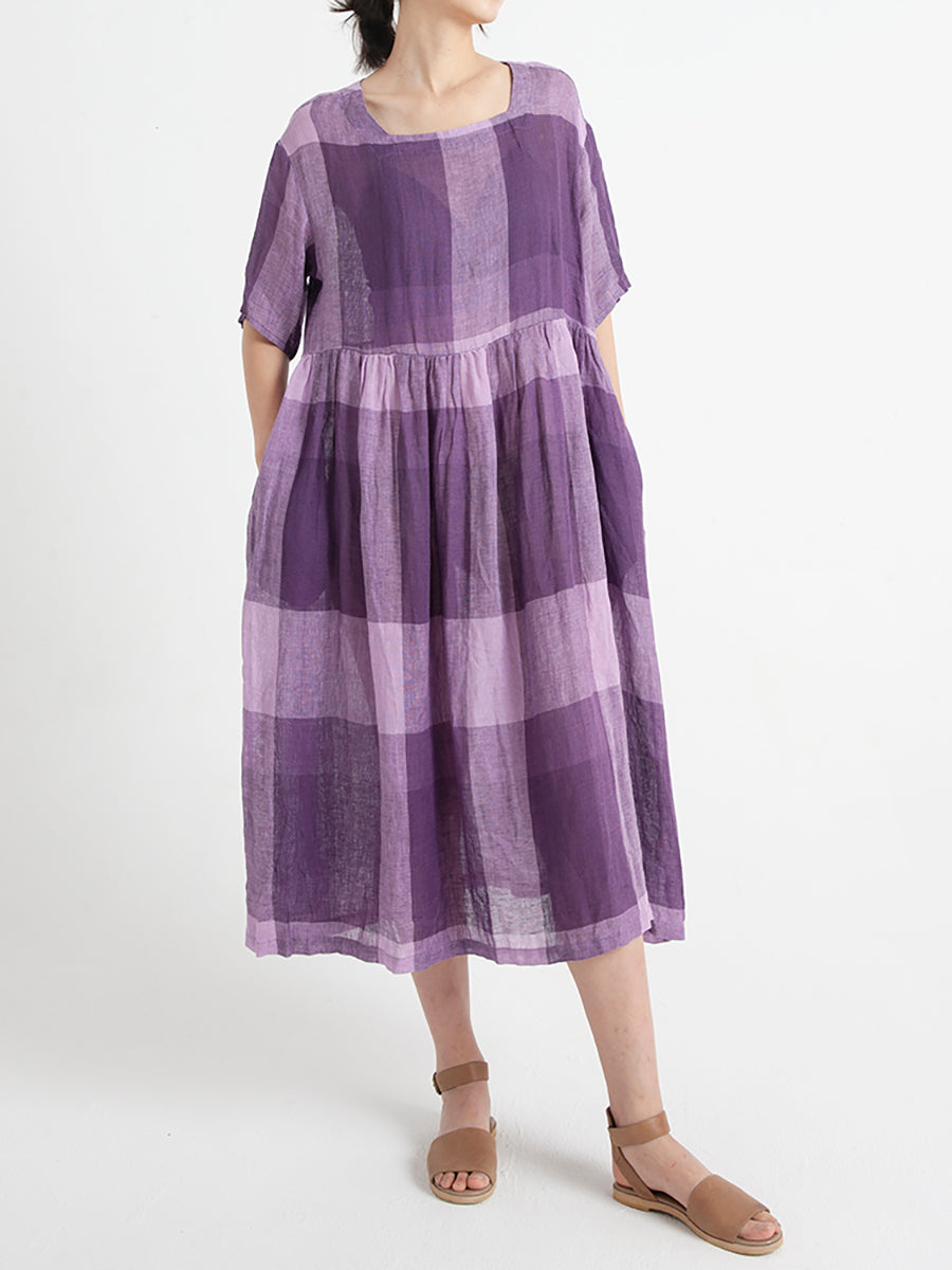 Robe d'été décontractée en lin à manches courtes et plissée