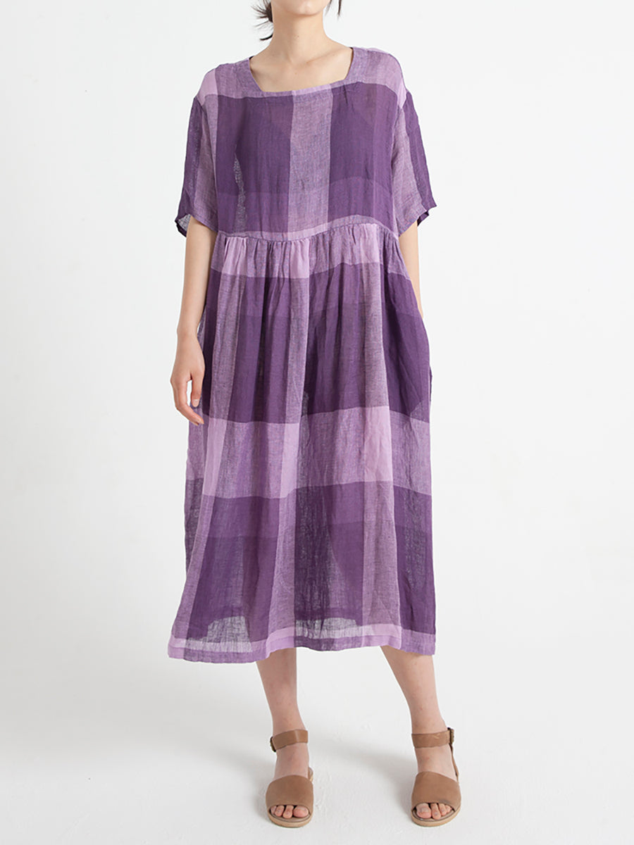 Robe d'été décontractée en lin à manches courtes et plissée
