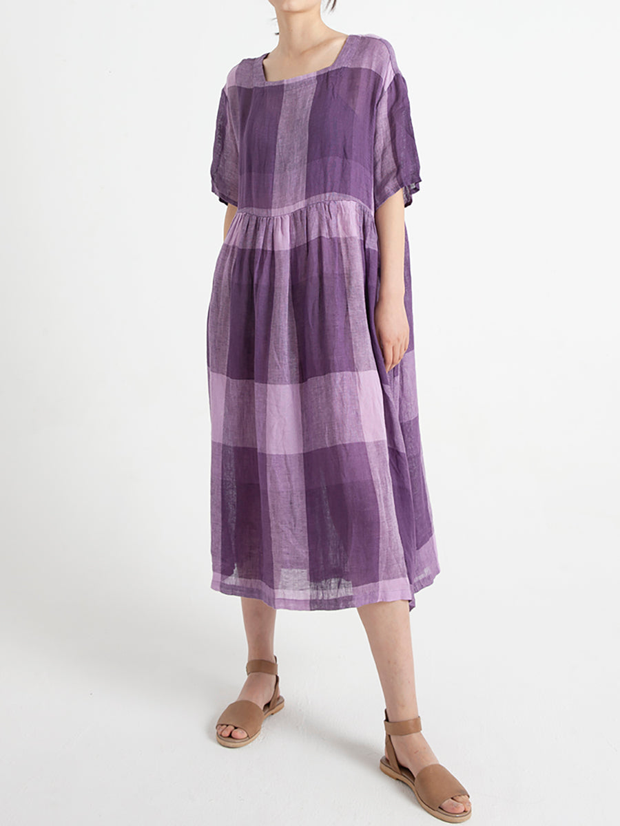 Robe d'été décontractée en lin à manches courtes et plissée