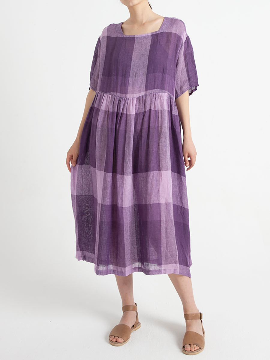 Robe d'été décontractée en lin à manches courtes et plissée