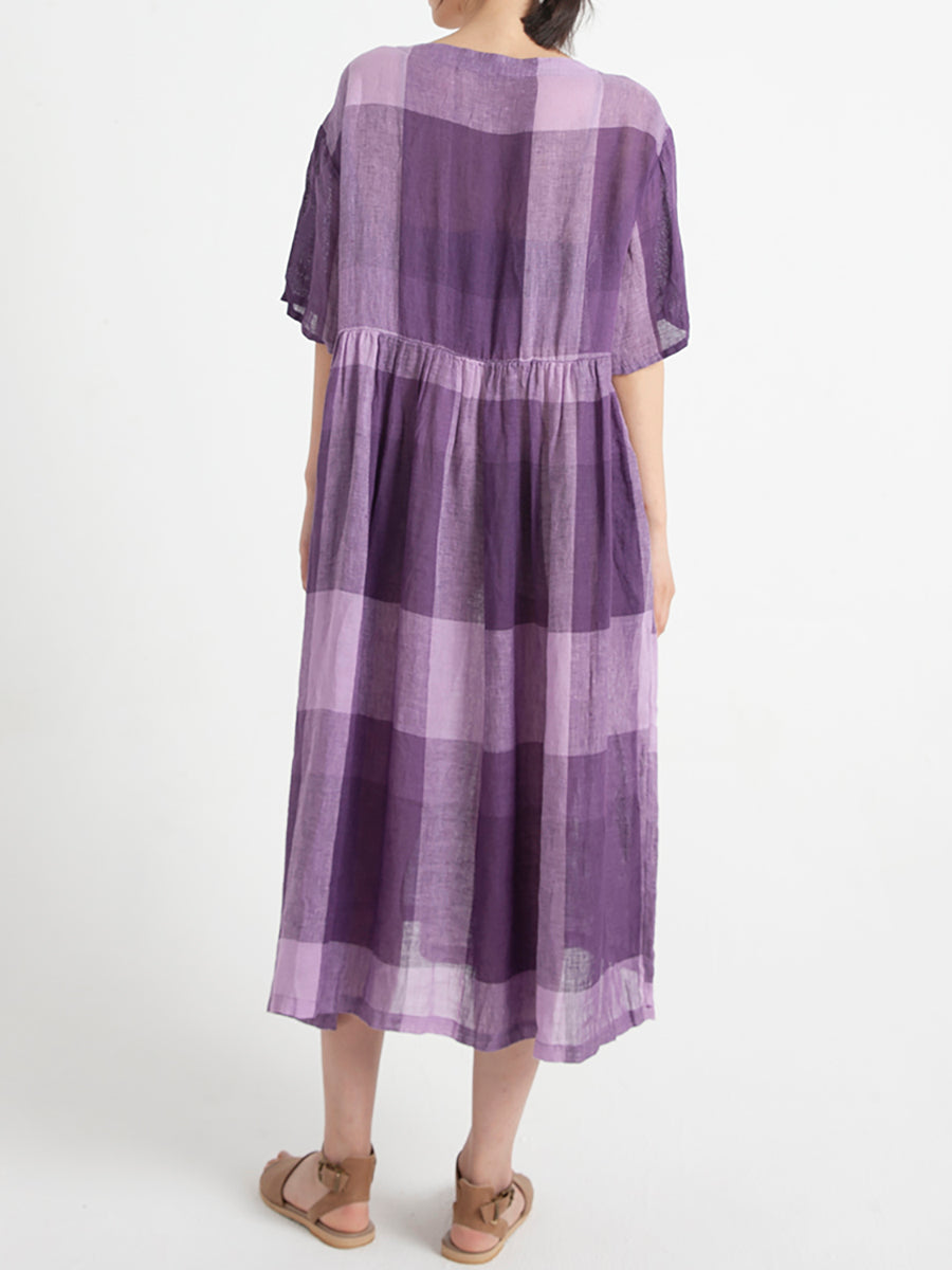 Robe d'été décontractée en lin à manches courtes et plissée