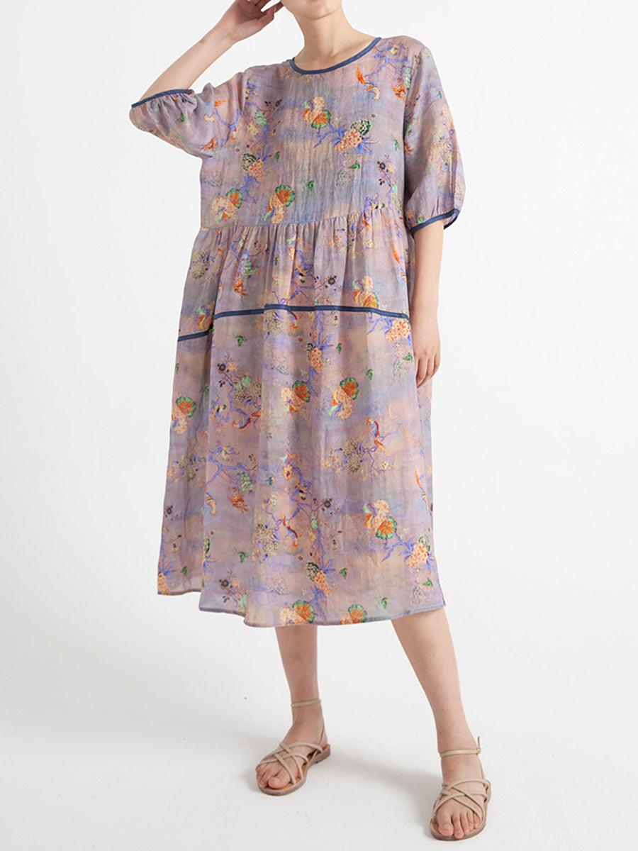 Floral Summer Short Sleeve Loose Dress