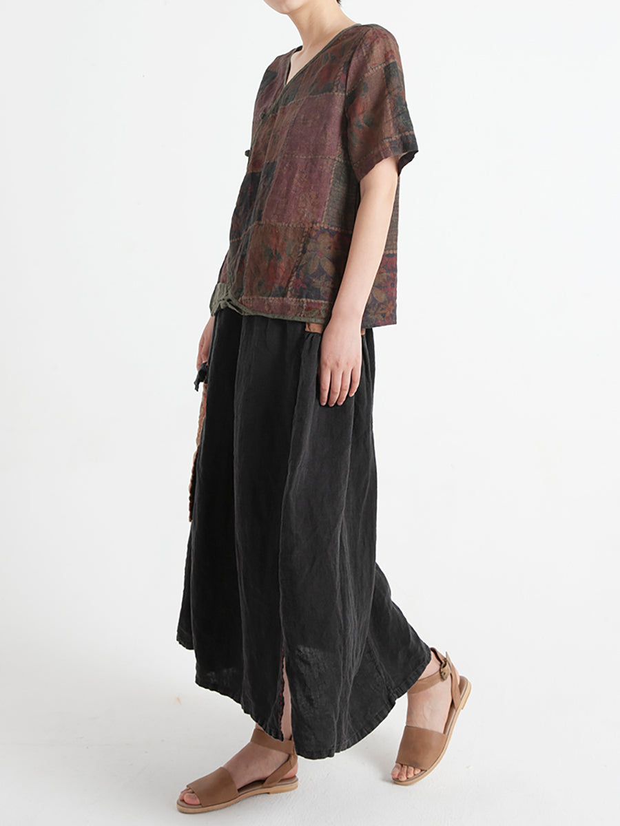 Camicia estiva da donna in lino vintage floreale