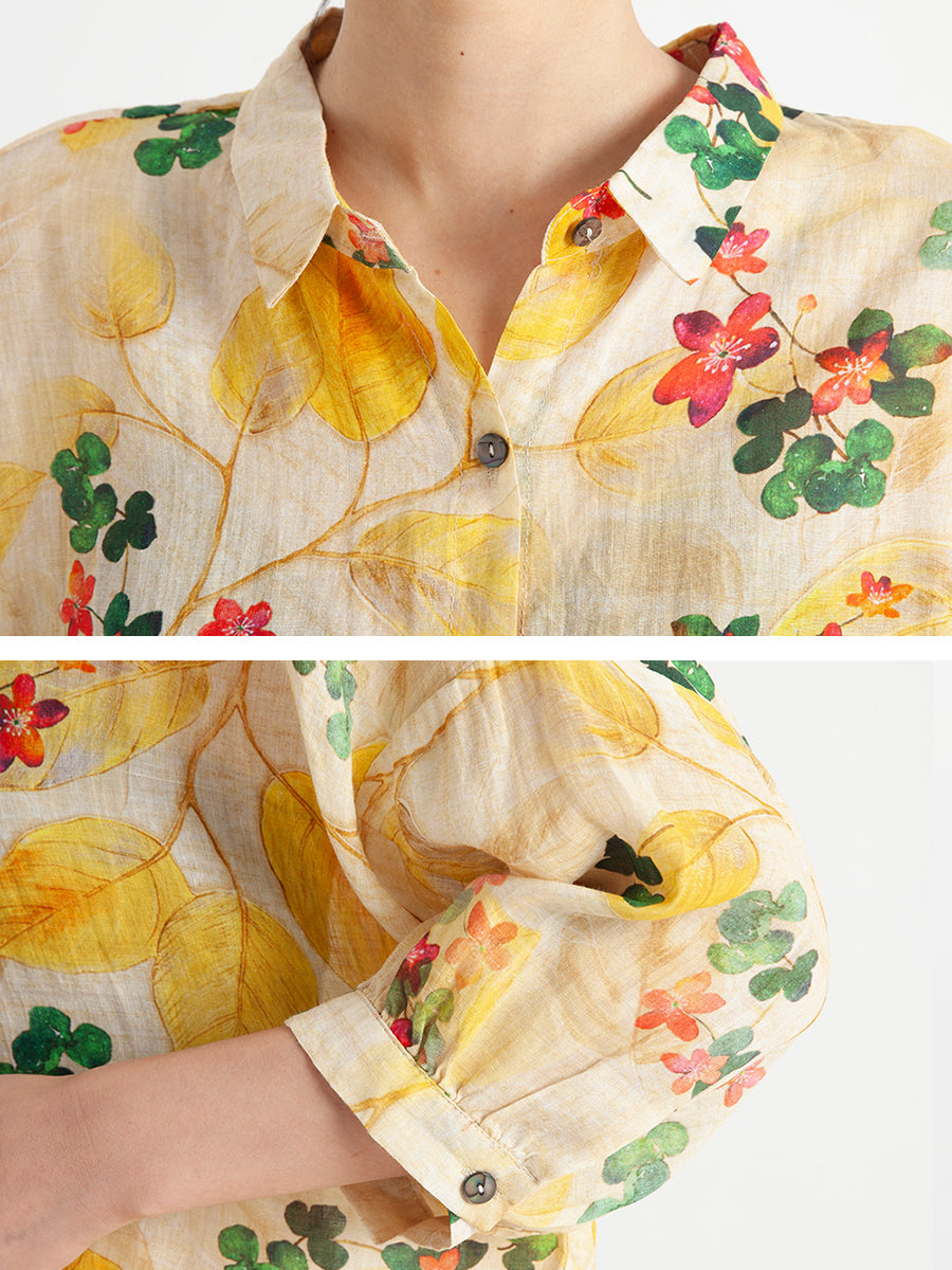 Camicia estiva ampia floreale vintage da donna