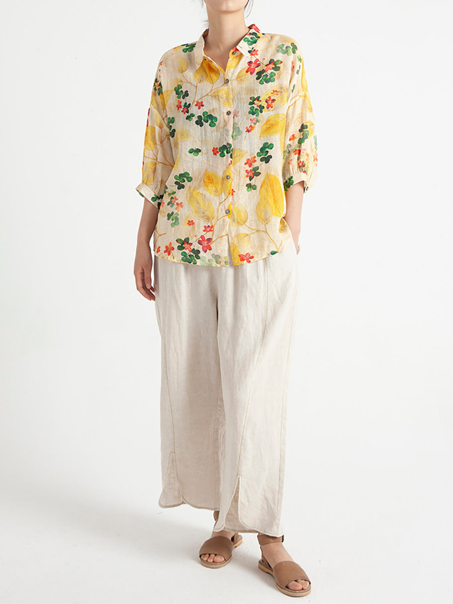 Camicia estiva ampia floreale vintage da donna