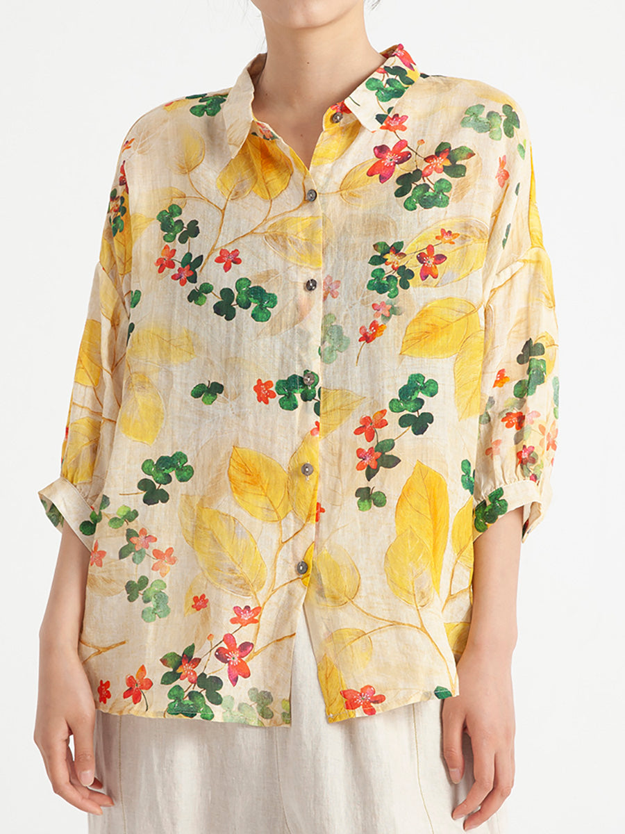 Camicia estiva ampia floreale vintage da donna