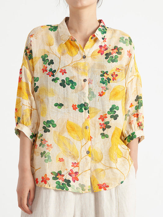 Camicia estiva ampia floreale vintage da donna