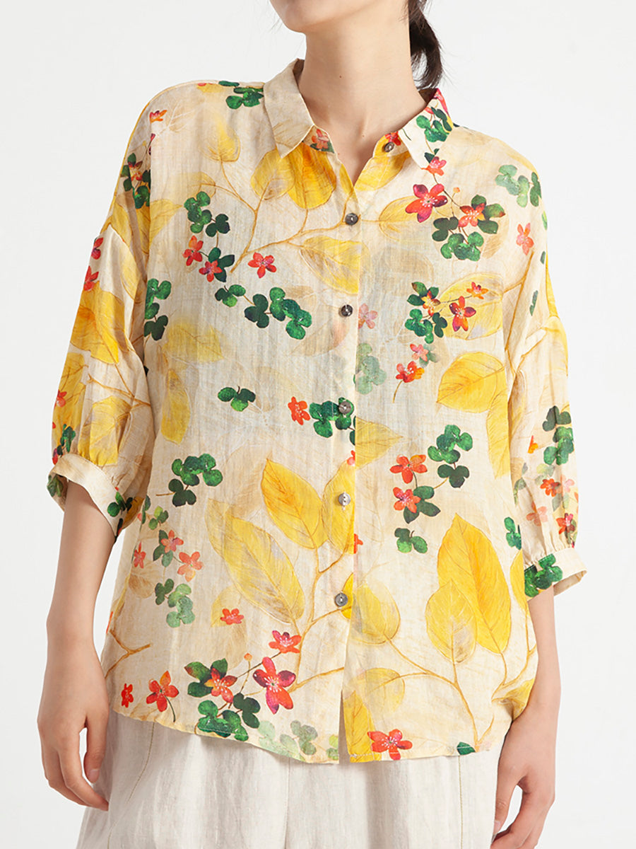 Camicia estiva ampia floreale vintage da donna