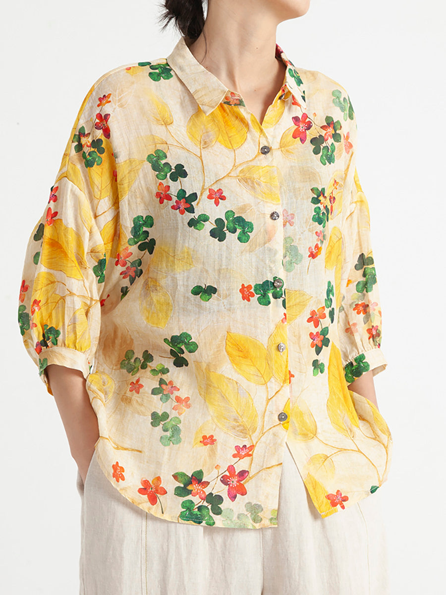 Camicia estiva ampia floreale vintage da donna