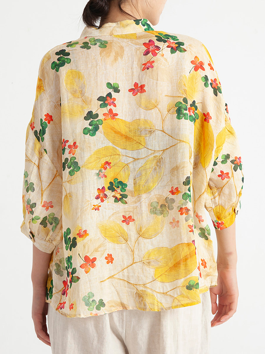 Camicia estiva ampia floreale vintage da donna
