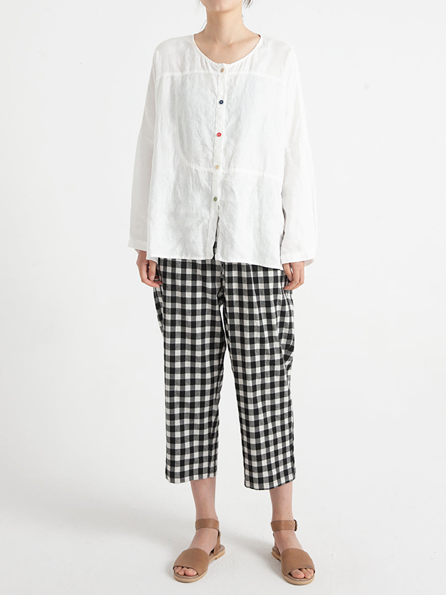 Pantaloni larghi casual estivi da donna a quadri