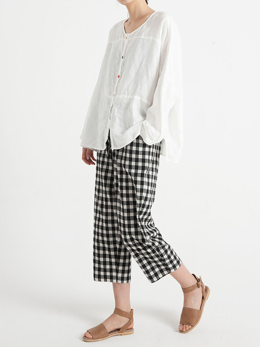 Pantaloni larghi casual estivi da donna a quadri