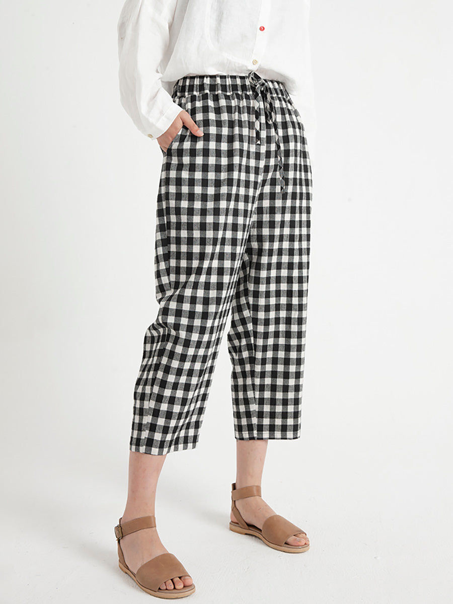 Pantaloni larghi casual estivi da donna a quadri