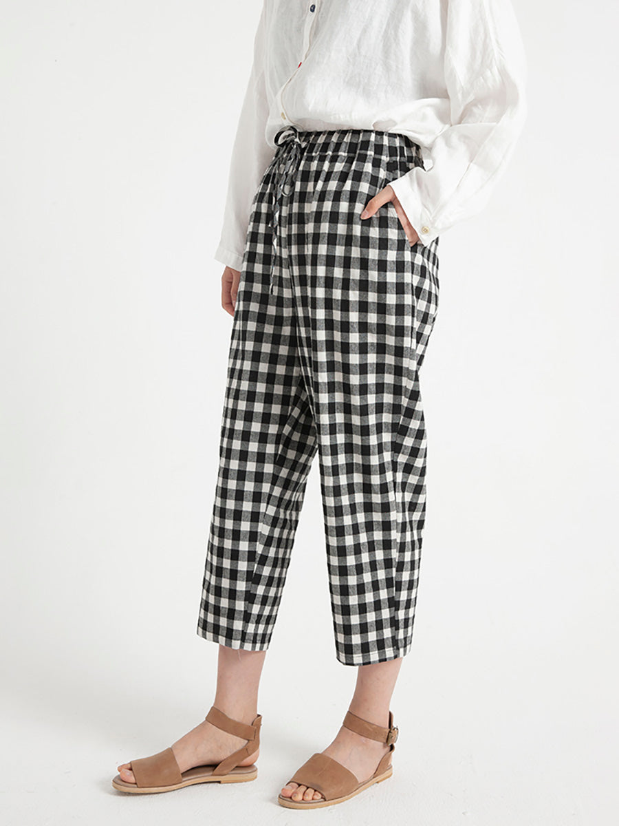 Pantaloni larghi casual estivi da donna a quadri