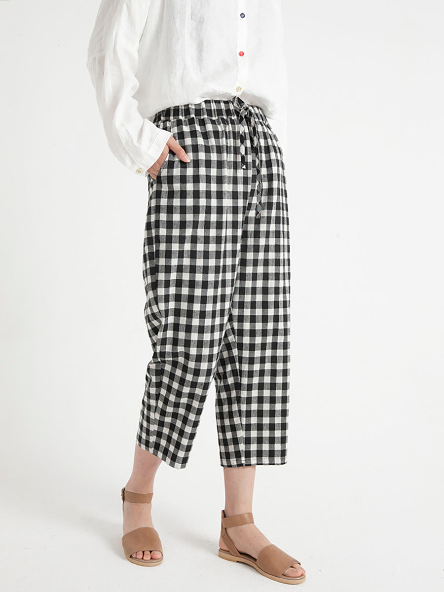 Pantaloni larghi casual estivi da donna a quadri