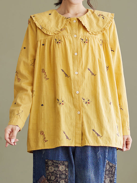 Camicia primaverile a maniche lunghe in cotone e lino da donna