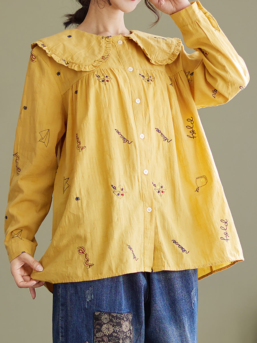 Chemise de printemps à manches longues en coton et lin pour femme