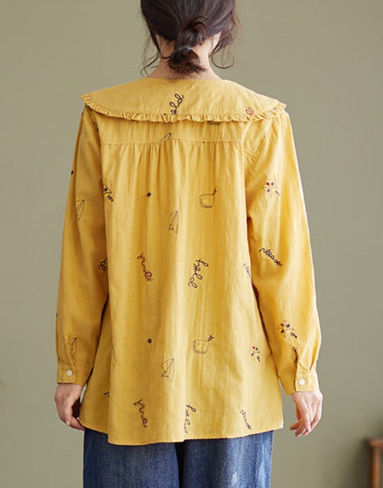 Chemise de printemps à manches longues en coton et lin pour femme