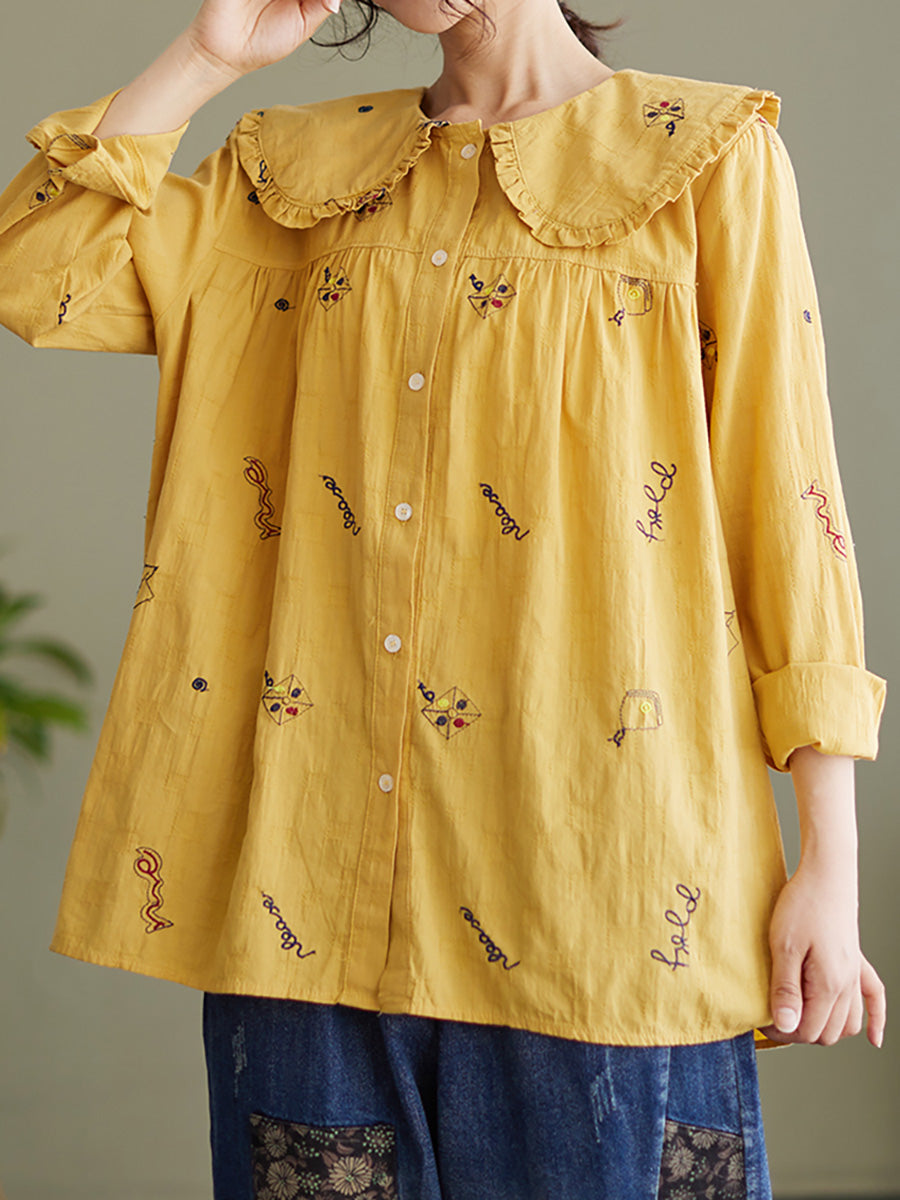 Chemise de printemps à manches longues en coton et lin pour femme