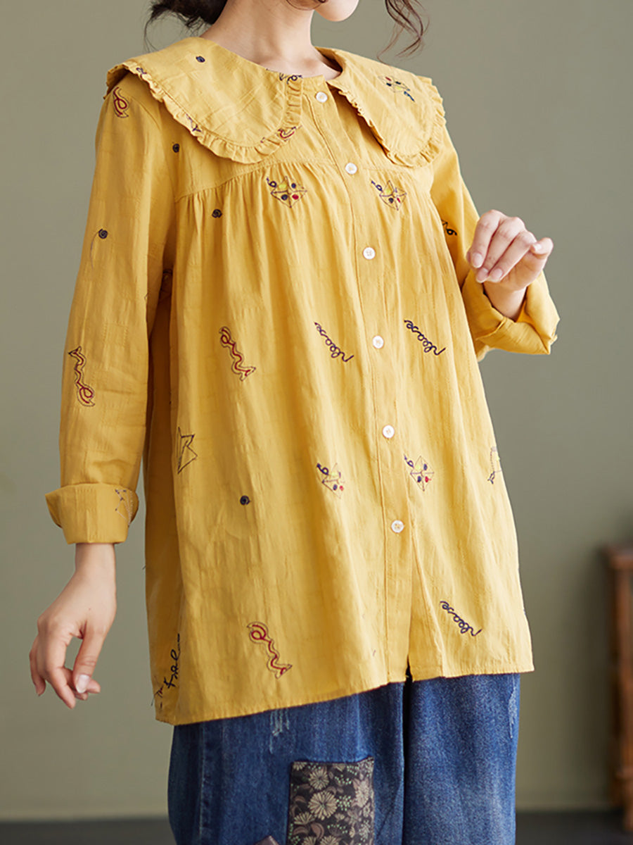 Chemise de printemps à manches longues en coton et lin pour femme