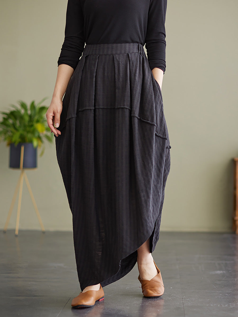 Stripe Elastic Waist Loose Spring Summer Skirt