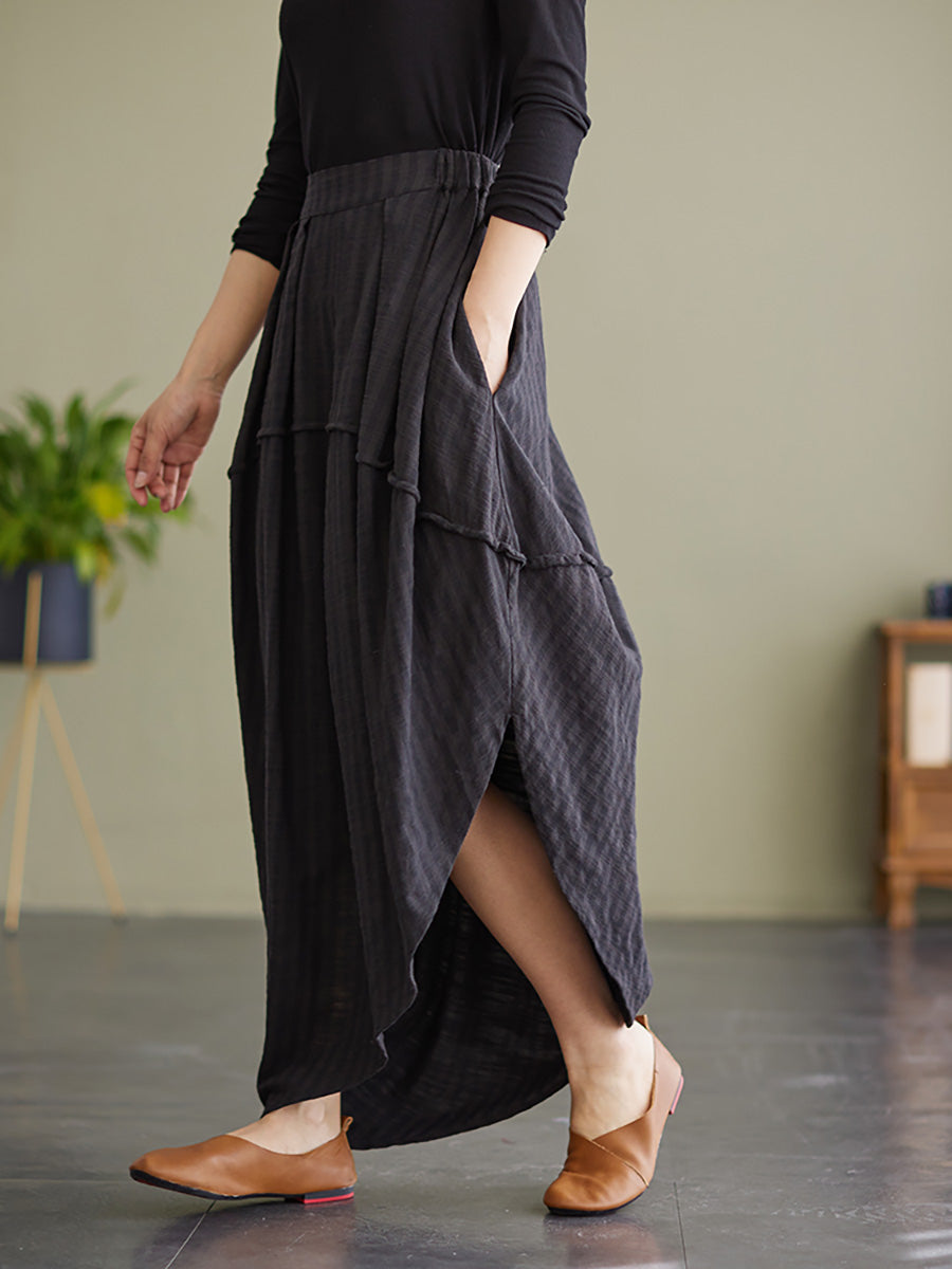 Stripe Elastic Waist Loose Spring Summer Skirt
