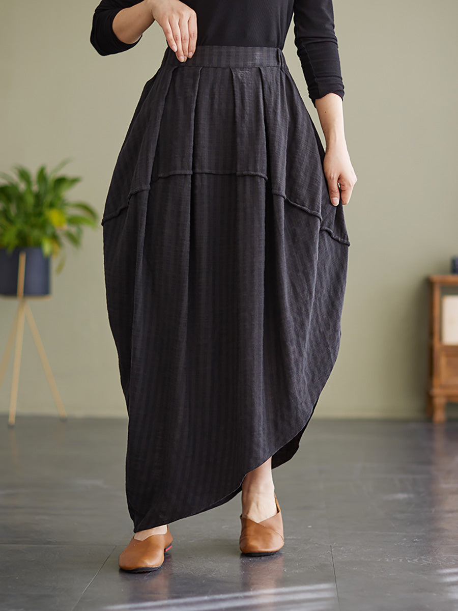 Stripe Elastic Waist Loose Spring Summer Skirt