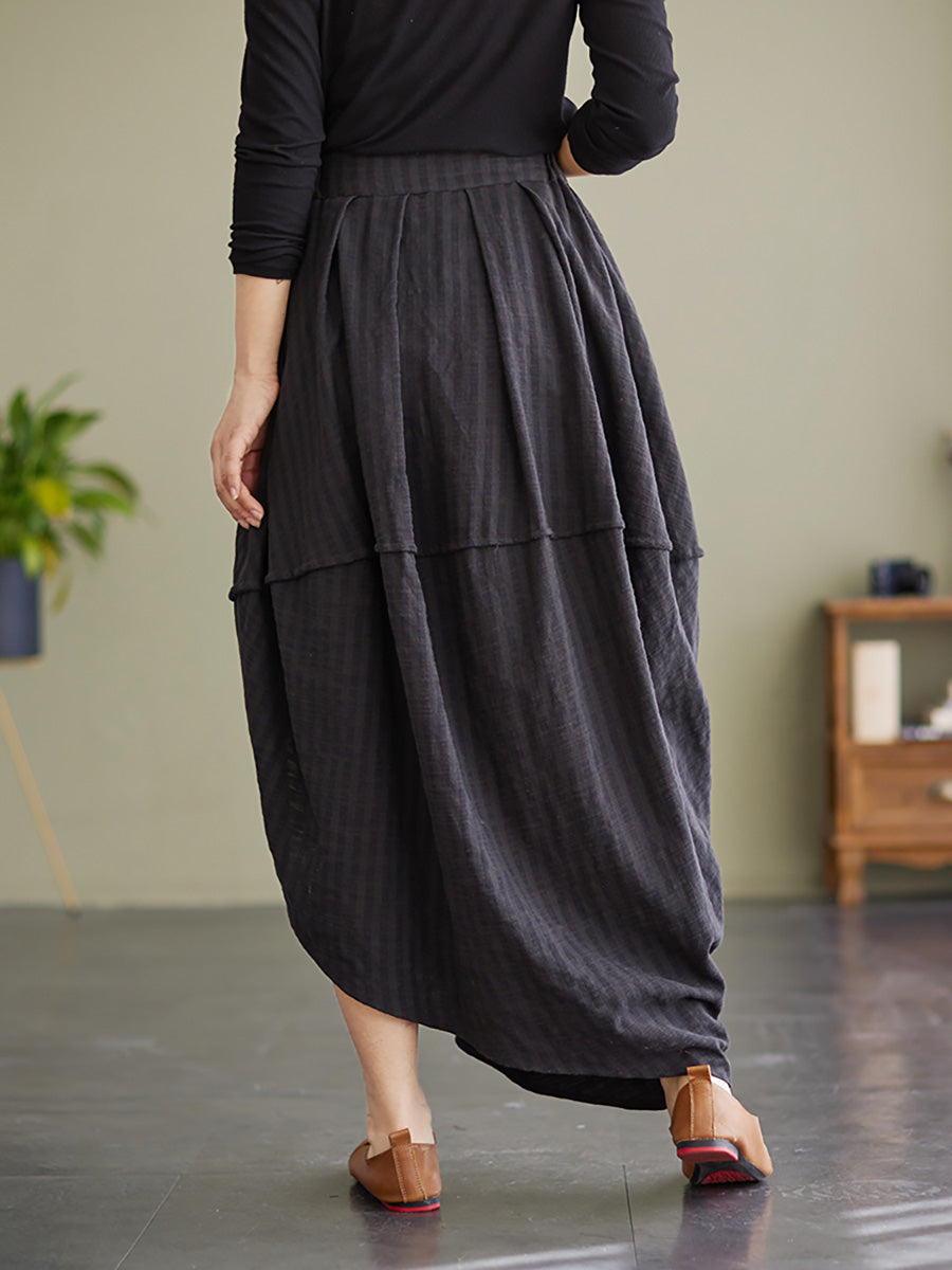 Stripe Elastic Waist Loose Spring Summer Skirt