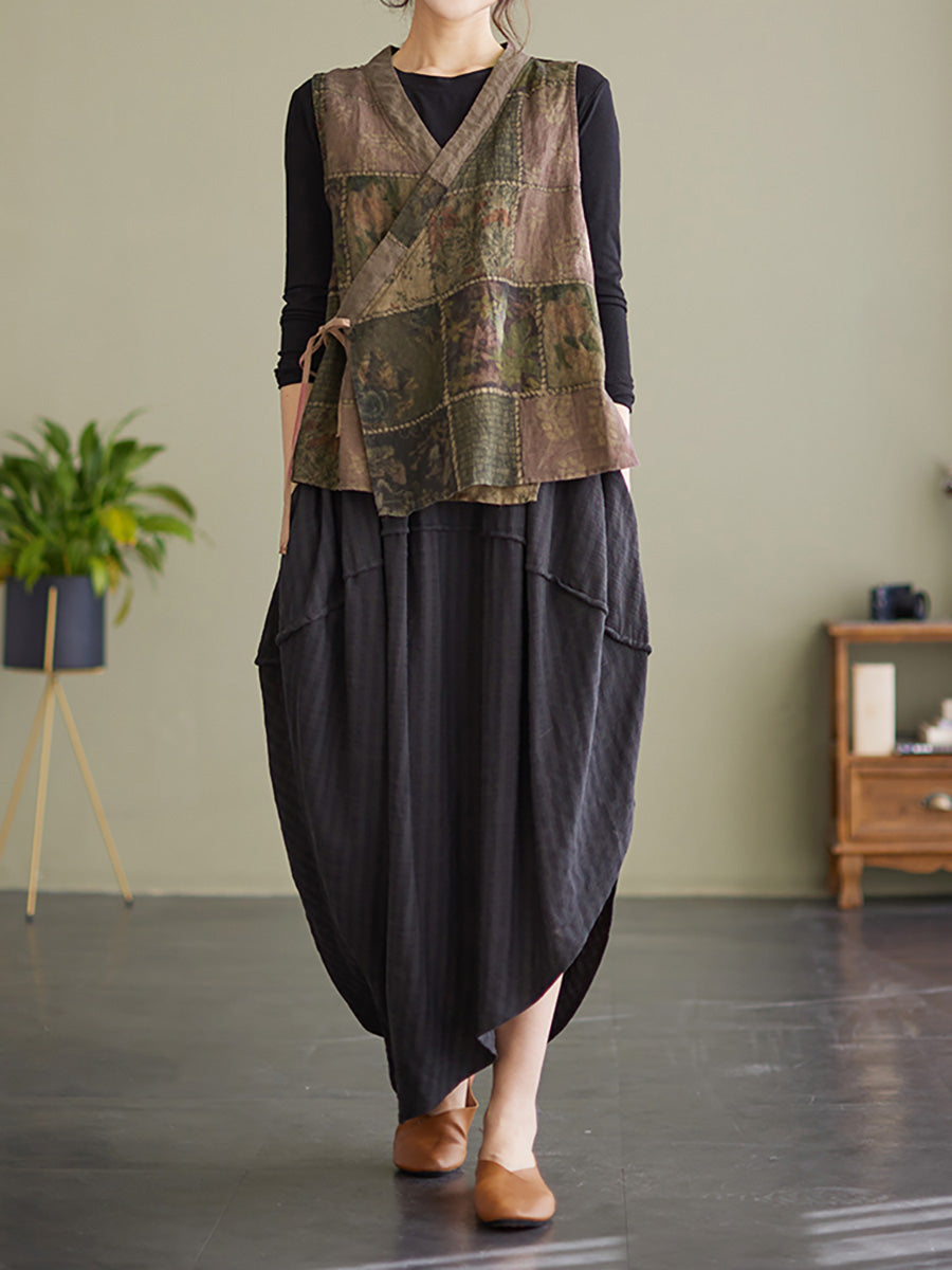 Gilet largo vintage senza maniche da donna primaverile