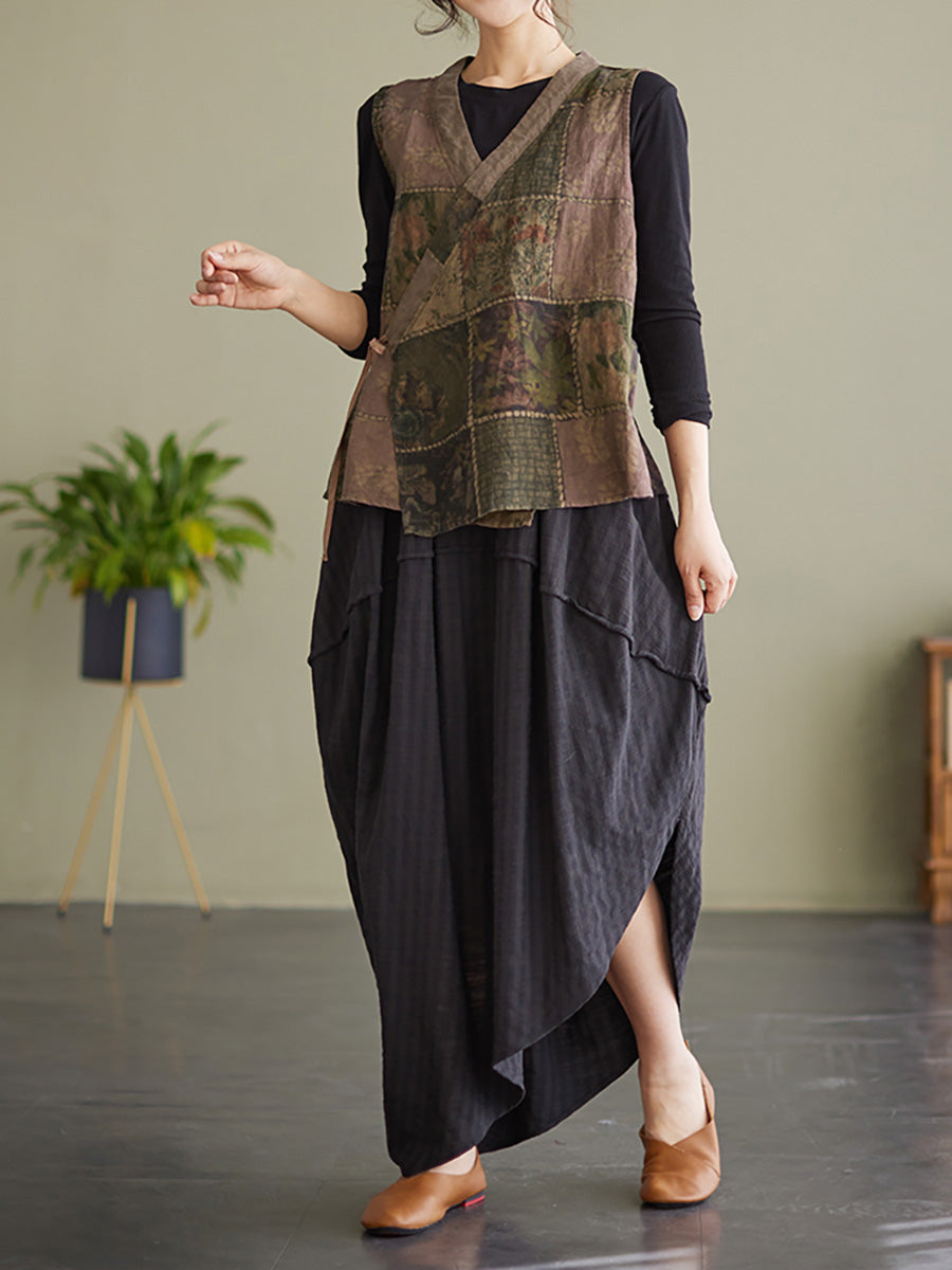 Gilet largo vintage senza maniche da donna primaverile
