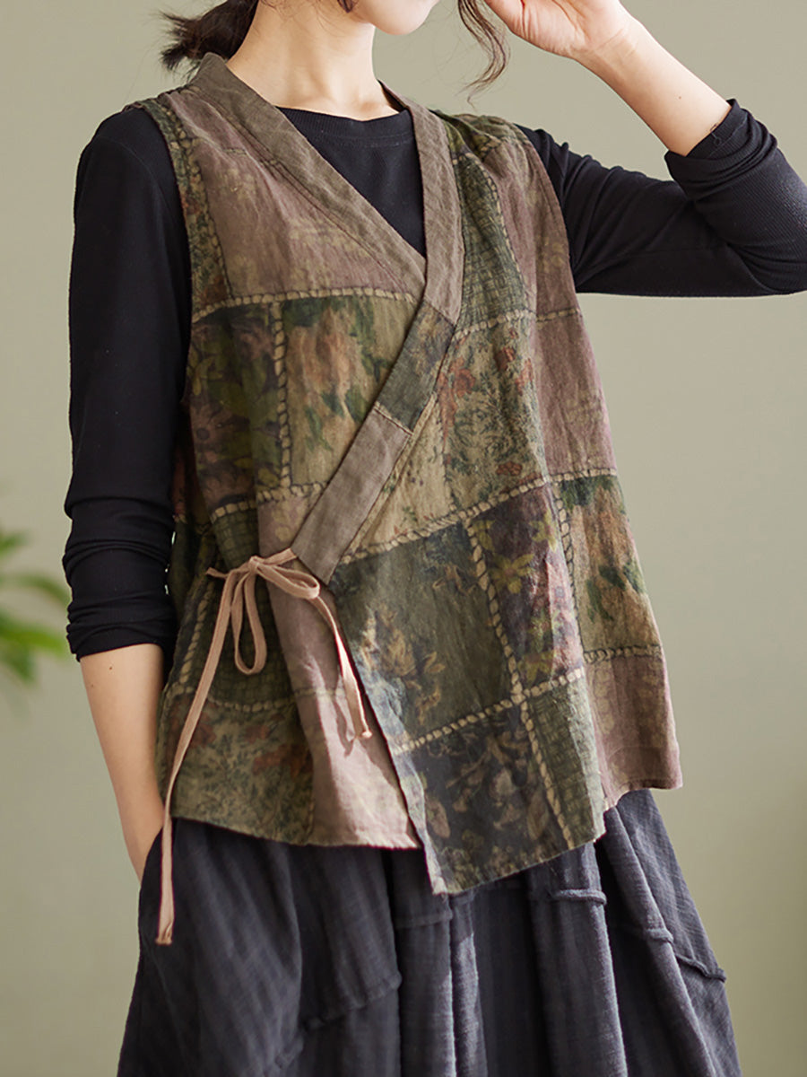 Gilet largo vintage senza maniche da donna primaverile