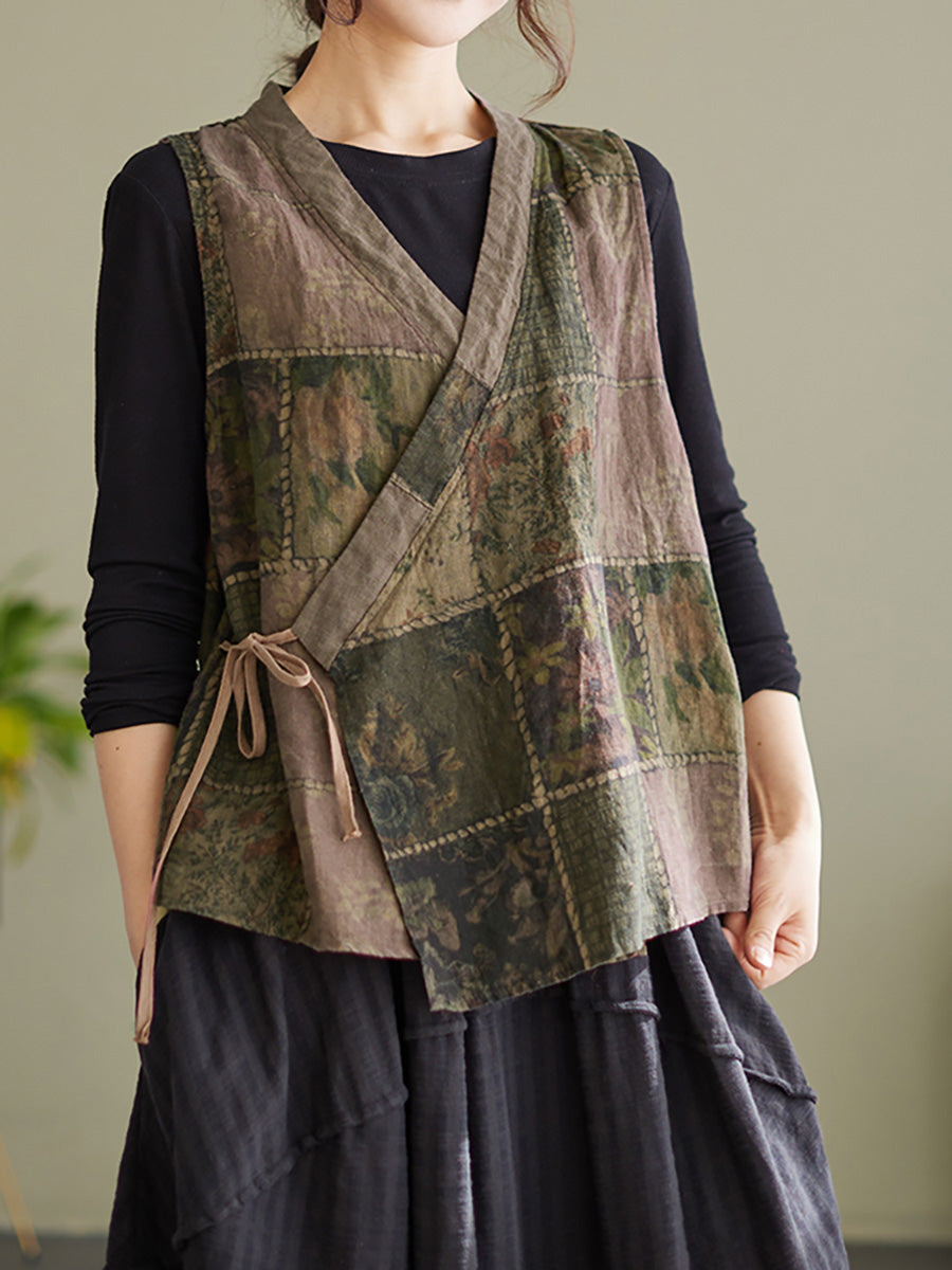 Gilet largo vintage senza maniche da donna primaverile