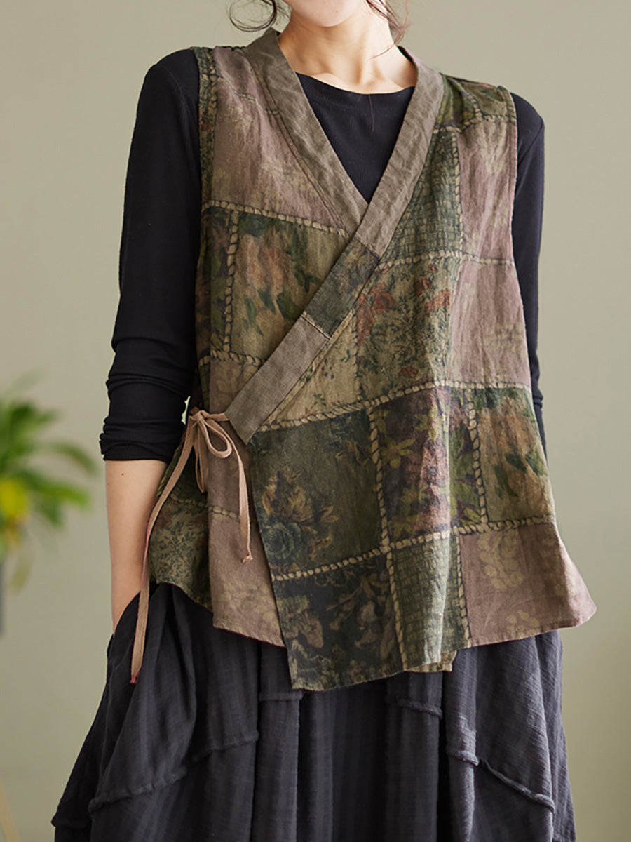 Gilet largo vintage senza maniche da donna primaverile