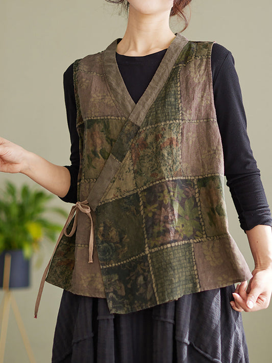 Gilet largo vintage senza maniche da donna primaverile
