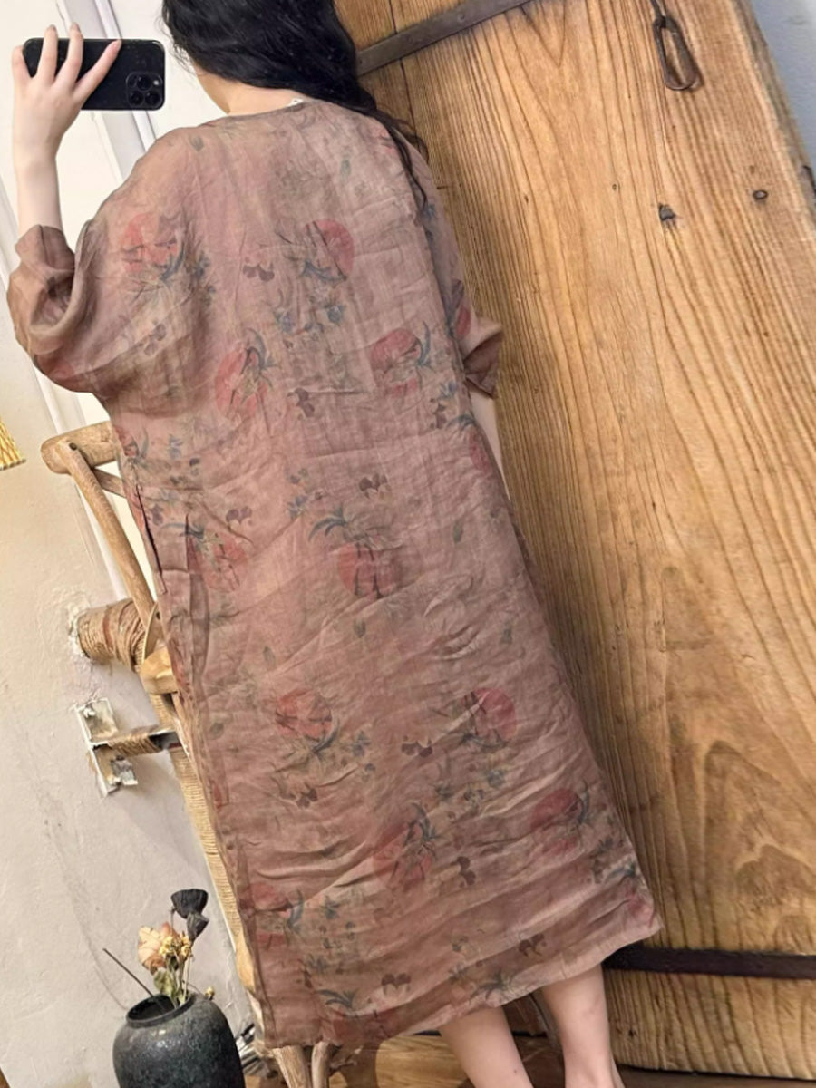 Vestito estivo vintage da donna con cinturino a scollo a V in ramiè
