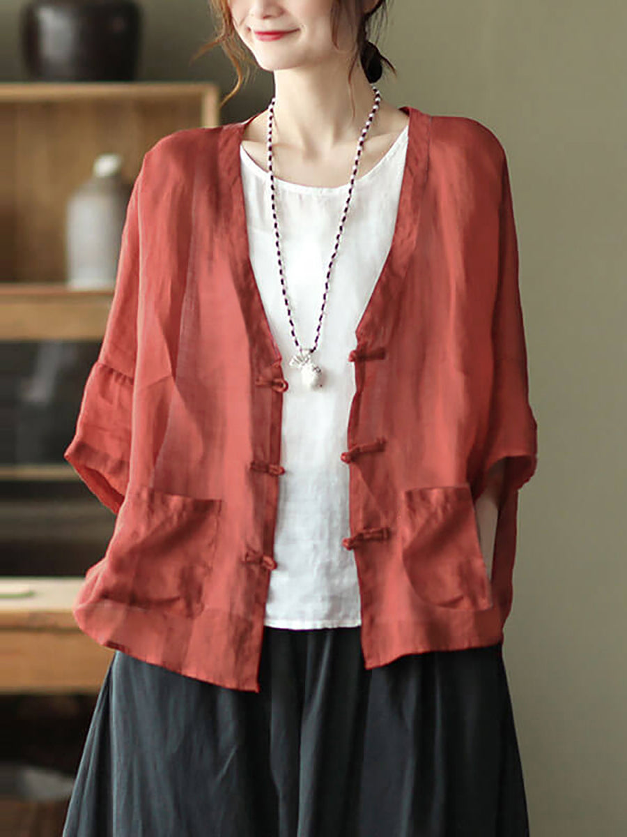 Cardigan vintage con protezione solare e tasca in ramiè