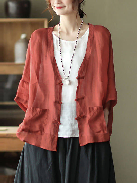 Cardigan vintage con protezione solare e tasca in ramiè
