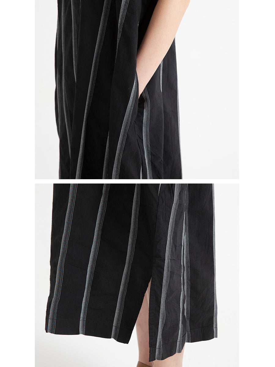 Vestito estivo casual ampio con scollo a V in cotone a righe