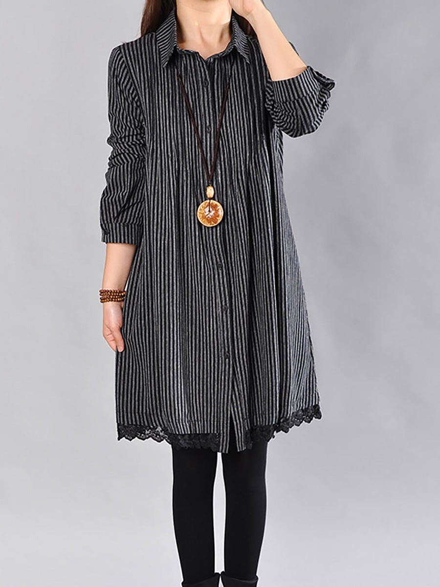 Robe ample en coton et lin avec ourlet en dentelle imprimée