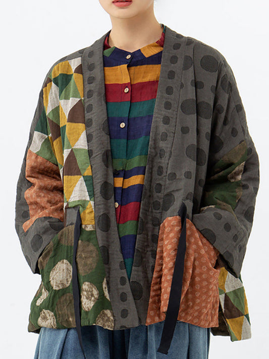 Cappotto in cotone retrò con motivo geometrico irregolare