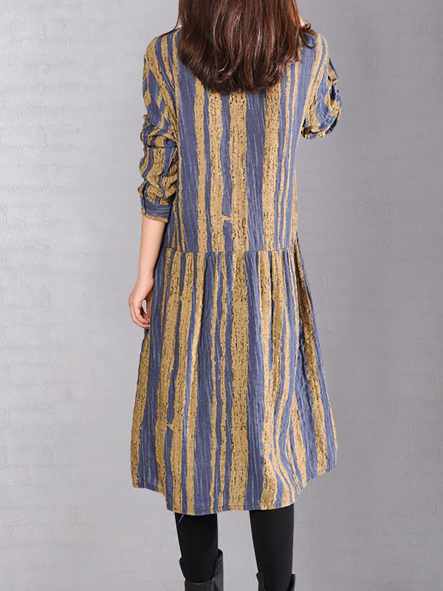 Women Casual 100%Cotton Stripe Dress