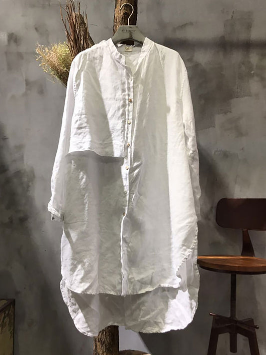 Camicia da donna in lino con cuciture a manica lunga