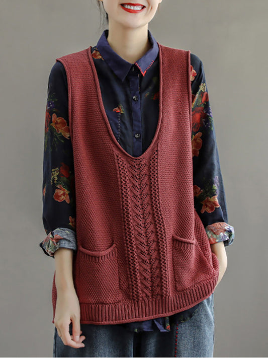 Gilet da donna in maglia cava con tasca