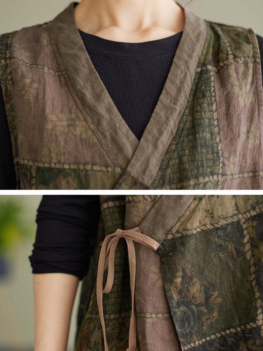 Gilet largo vintage senza maniche da donna primaverile