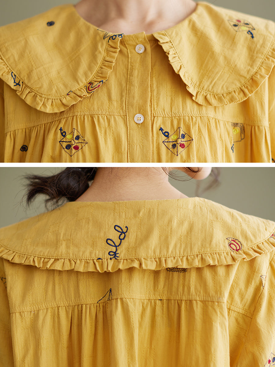 Chemise de printemps à manches longues en coton et lin pour femme