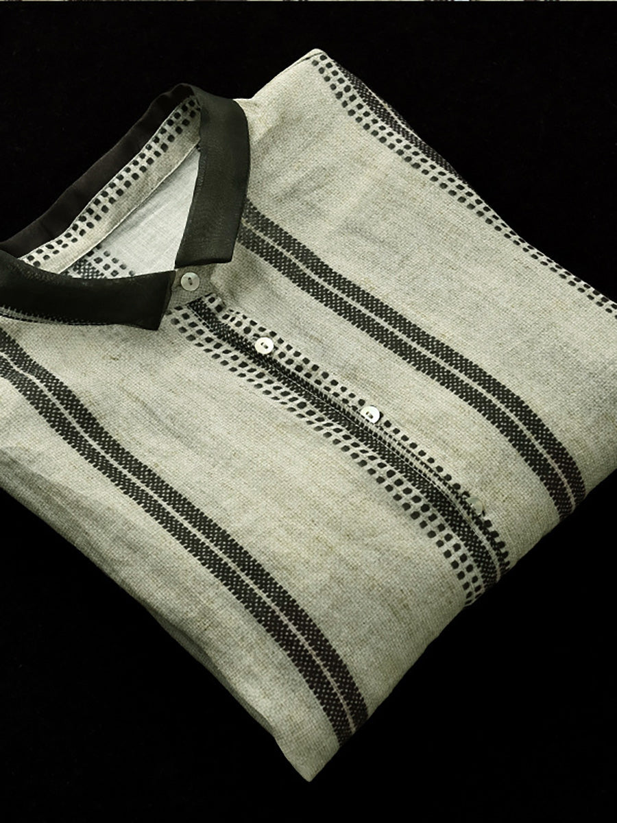Chemise d'été décontractée à rayures vintage en ramie pour femme